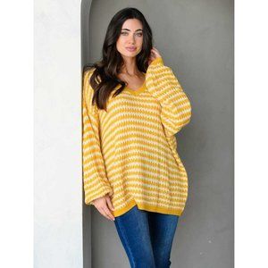 Mint Choco Long Sleeve Colorblock V- Neck Pullover Soft Sweater